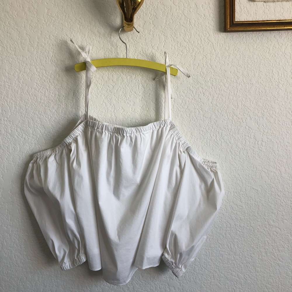Milly Minis Oxford Cold-Shoulder Cotton Blouse Cri - Picture 4 of 8